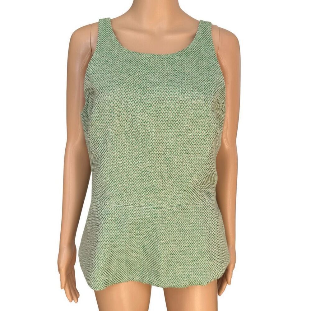 Banana Republic Peplum Linen Tank Green Tweed SZ 10 Suit Separate Workwear